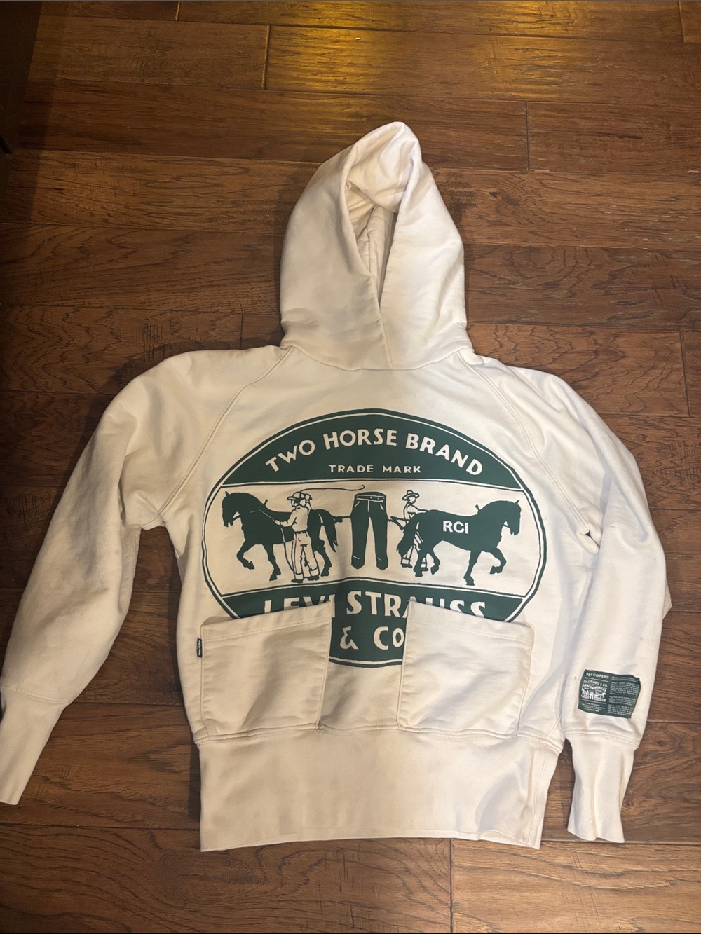 Levi's Reese Cooler Cream Hoodie with Green Two Horse Logo-unisex